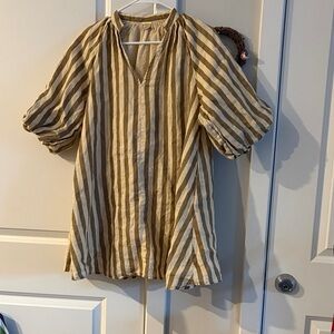 Magaschoni Striped Linen dress Cream and Tan